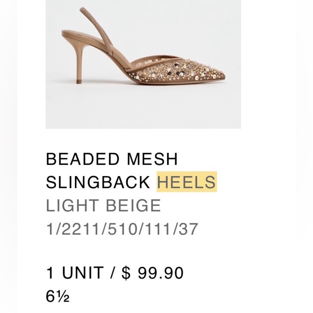 Zara Women's Beaded Nude Slingback Heels - Picture 9 of 9